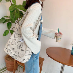 Corduroy Tote Bag with Inner Pocket for Women