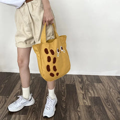 Peanut Cartoon Canvas Shoulder Bag Tote Handbag Women's Drawstring