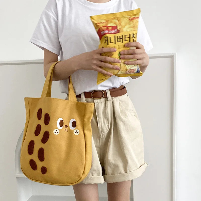 Peanut Cartoon Canvas Shoulder Bag Tote Handbag Women's Drawstring