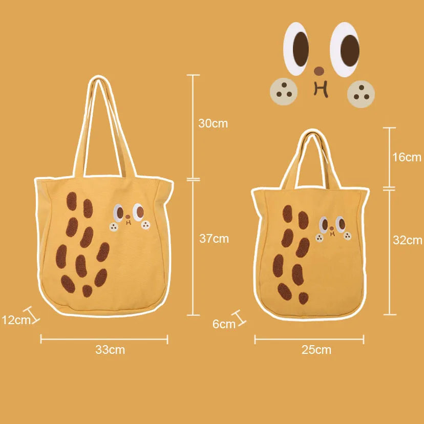 Peanut Cartoon Canvas Shoulder Bag Tote Handbag Women's Drawstring