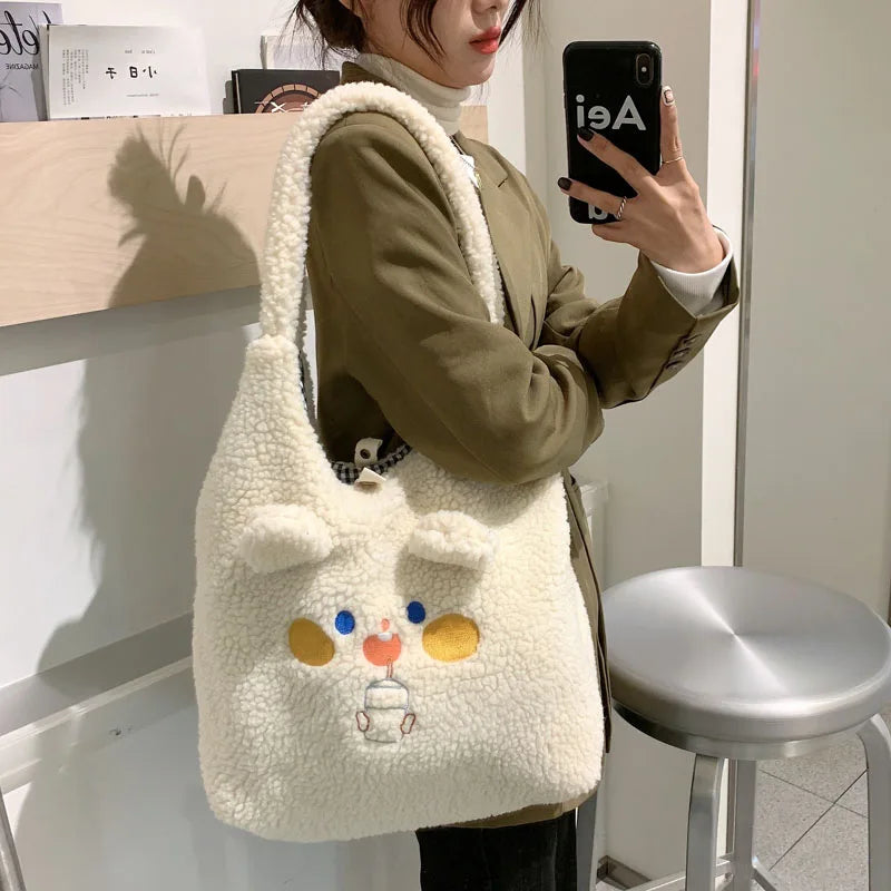 Plush Vest Bag Bear Ear Girl Shoulder Bags Lamb Hair Handbag