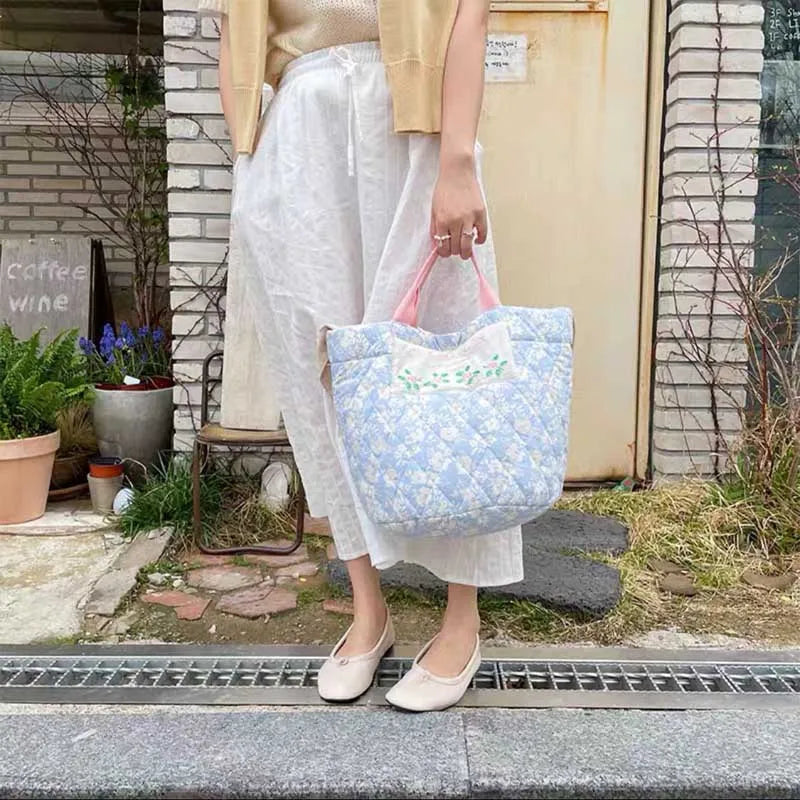 Floral Embroidered Canvas Handbag Large Bucket Mommy Bag