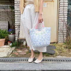 Floral Embroidered Canvas Handbag Large Bucket Mommy Bag