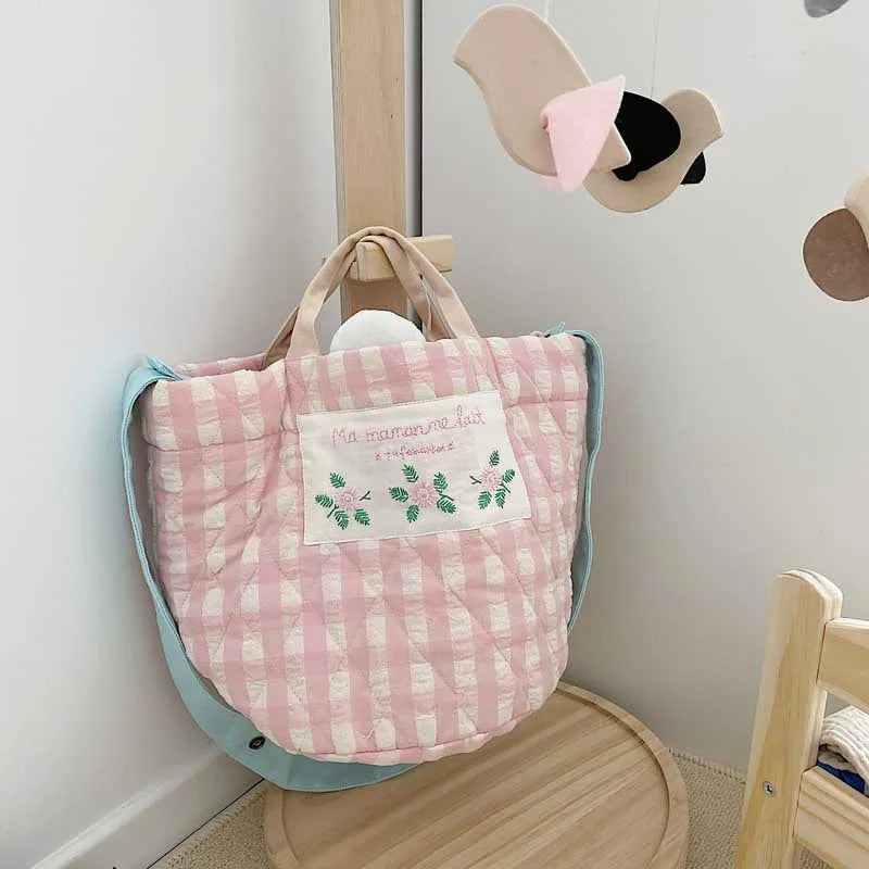 Floral Embroidered Canvas Handbag Large Bucket Mommy Bag
