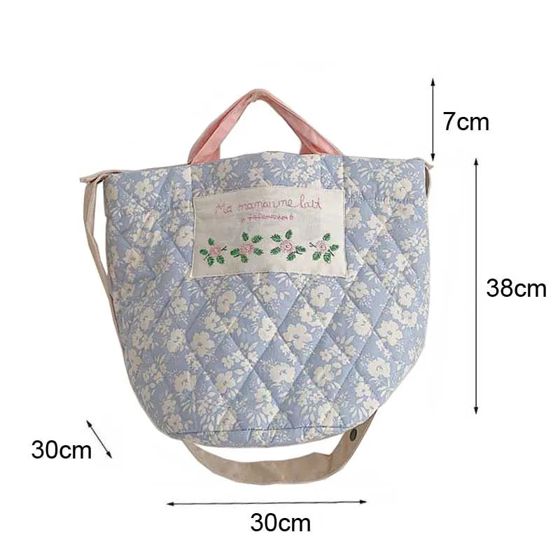 Floral Embroidered Canvas Handbag Large Bucket Mommy Bag