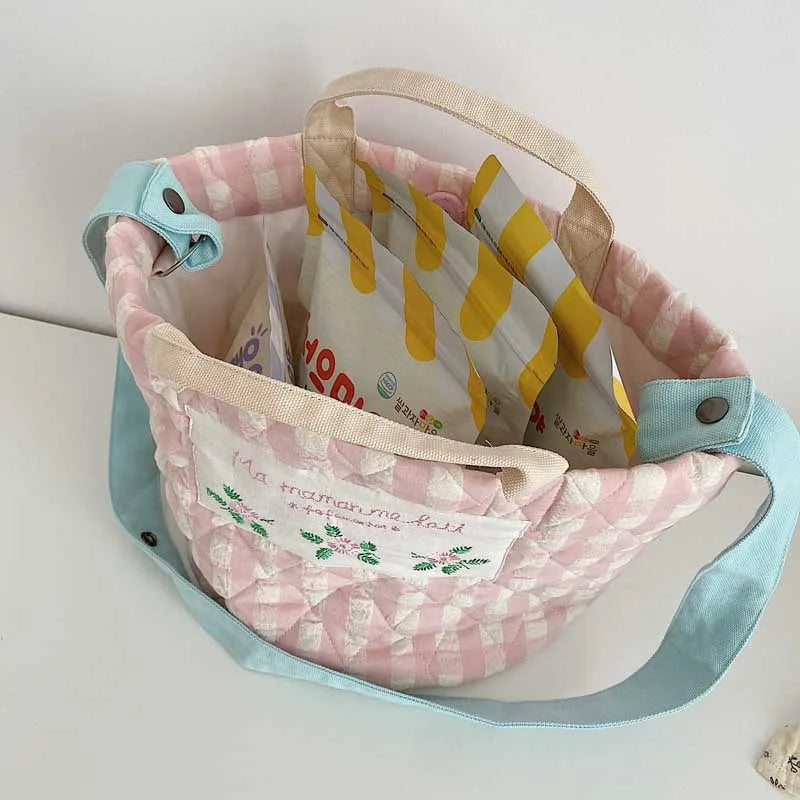Floral Embroidered Canvas Handbag Large Bucket Mommy Bag