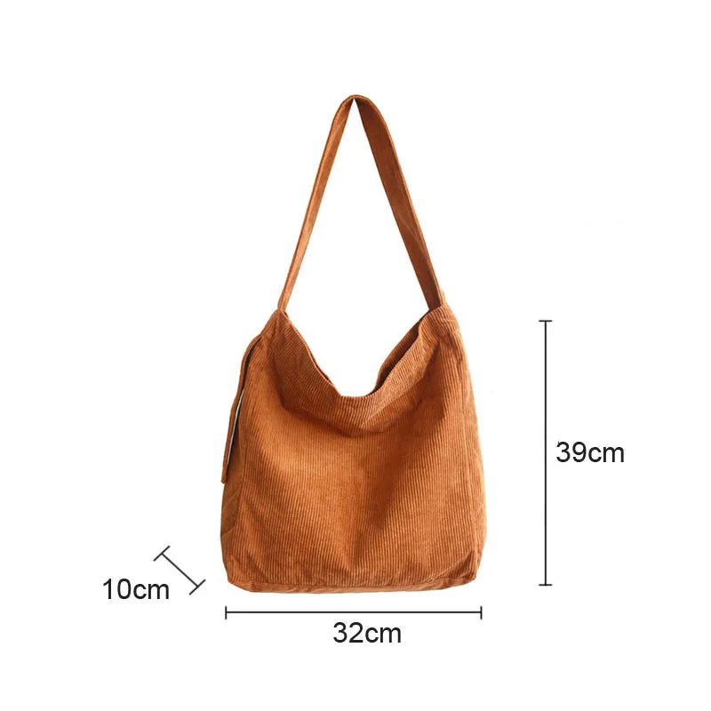 Corduroy Shoulder Bag Large Capacity Tote Messenger Bags