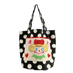 Wave Point Canvas Shoulder Bag Girl Bucket Purse