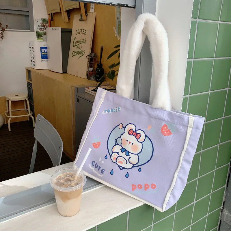 Cartoon Pattern Plush Handbag Women's Tote Bag
