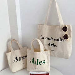 Casual Shoulder Bag Large Capacity Letter Printed Handbag Woman's Canvas Tote