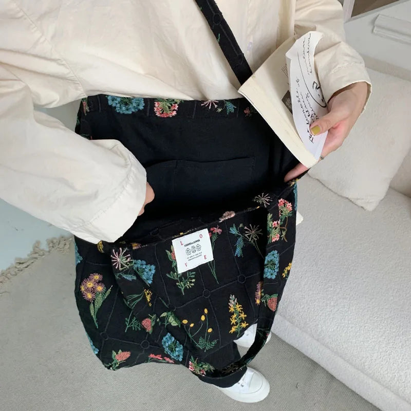 Vintage Flower Cloth Shoulder Bag for Women