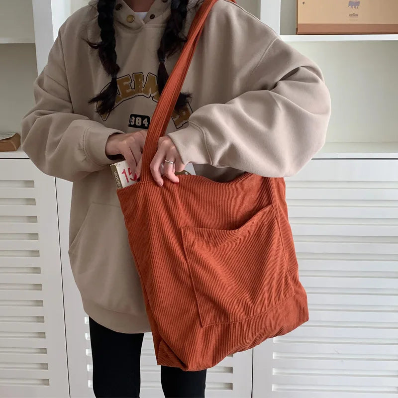 Soft Corduroy Casual Tote Women Large Handbag