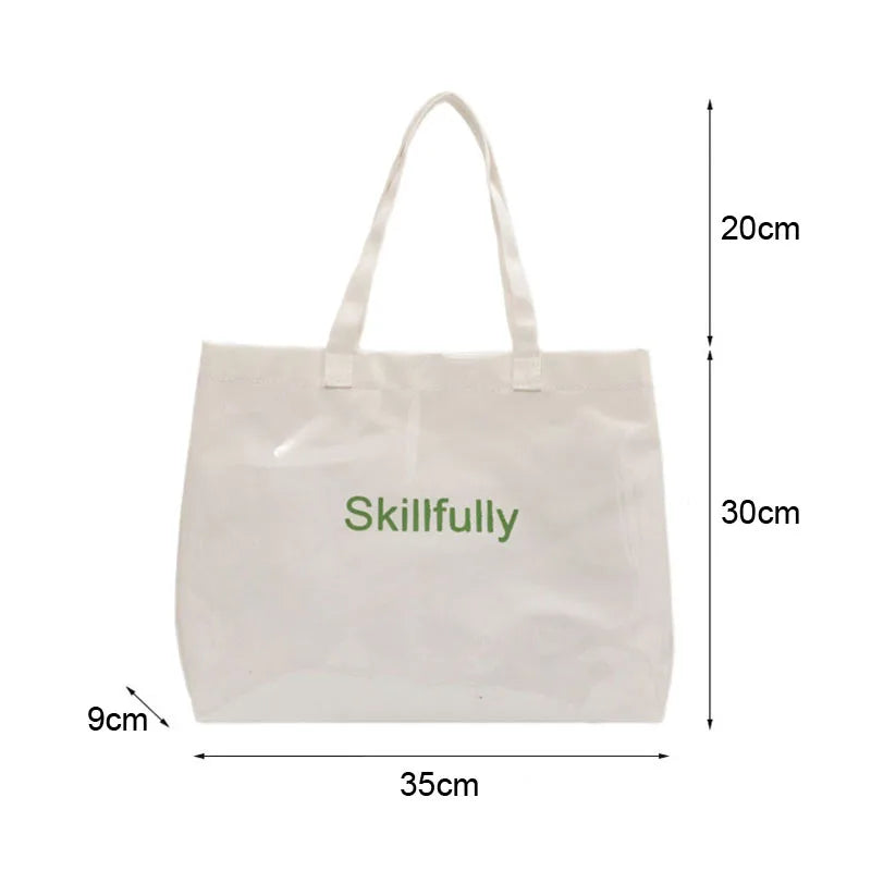Women Canvas Shoulder Bag Transparent PVC Handbag Waterproof