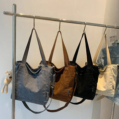 Women Corduroy Shoulder Bag Solid Casual Shopping Tote Zipper Handbag