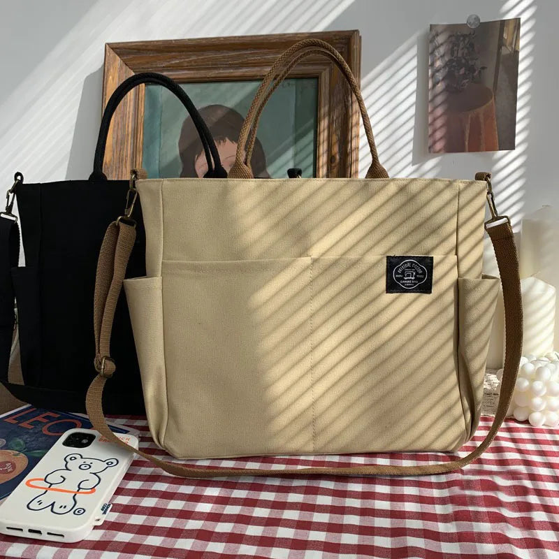 Women's Retro Large Canvas Shoulder Bag Crossbody Handbag Zipper