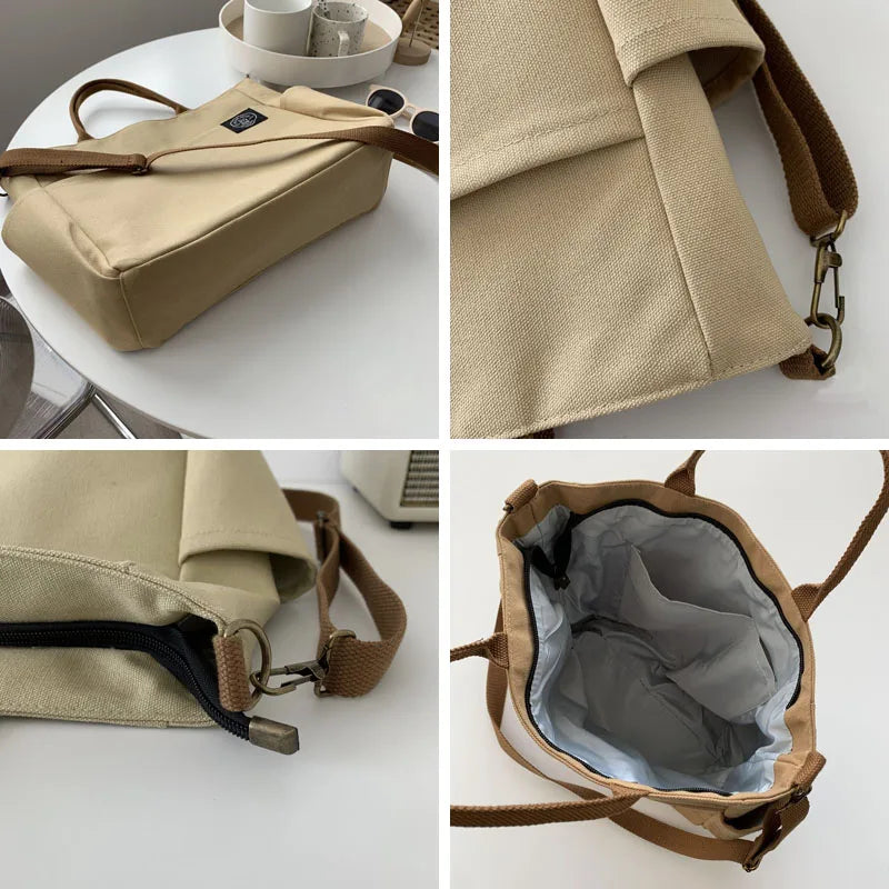 Women's Retro Large Canvas Shoulder Bag Crossbody Handbag Zipper