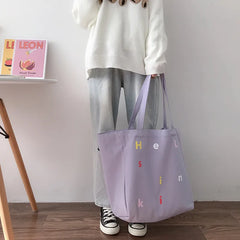 Women's Cotton Canvas Shoulder Bag Casual Tote Bags