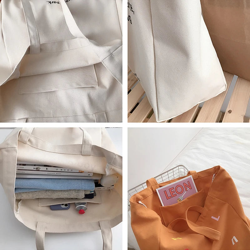 Women's Cotton Canvas Shoulder Bag Casual Tote Bags