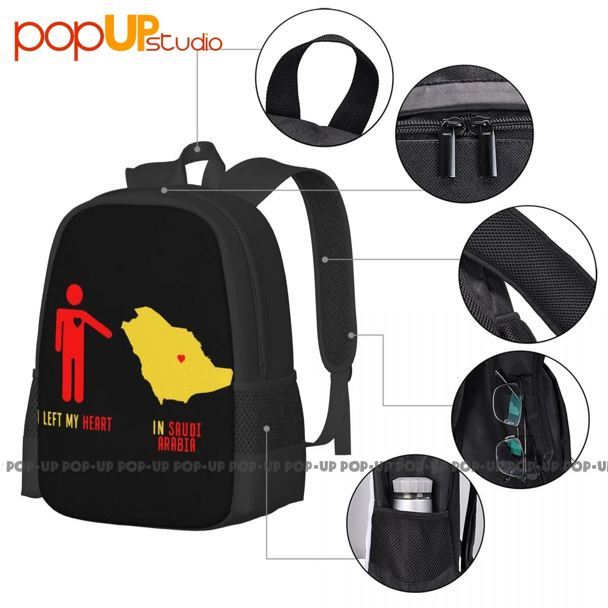 Heart In Saudi Arabia Map Backpack Large Capacity Swimming School Sport Bag