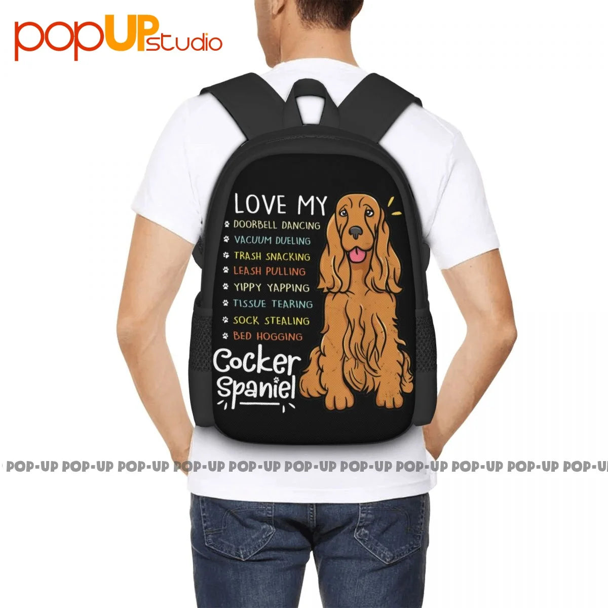 Cocker Spaniel Dog Backpack Large Capacity Travel Shoe Bag 3D Printing