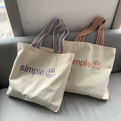 Letter Print Canvas Shoulder Shopping Bag for Women
