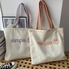 Letter Print Canvas Shoulder Shopping Bag for Women