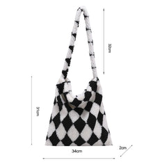 INS Women Checkerboard Print Shoulder Bag Large Capacity Tote Winter Bucket Bags