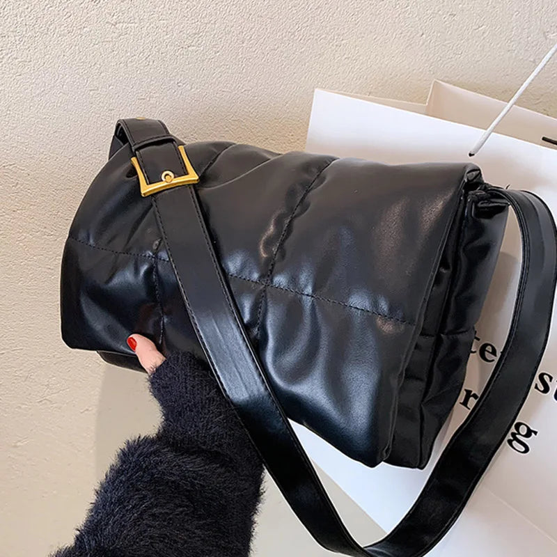 Women Padded Crossbody Bags Plaid High PU Leather Lingge Quilted Shoulder Bags