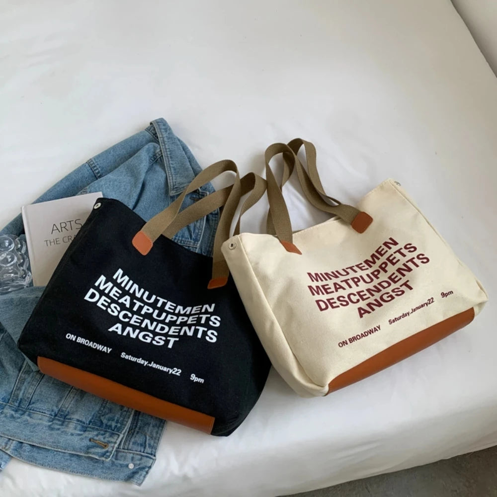 Niche Canvas Bag for Women Letter Hit Shoulder Bag Female Large Capacity