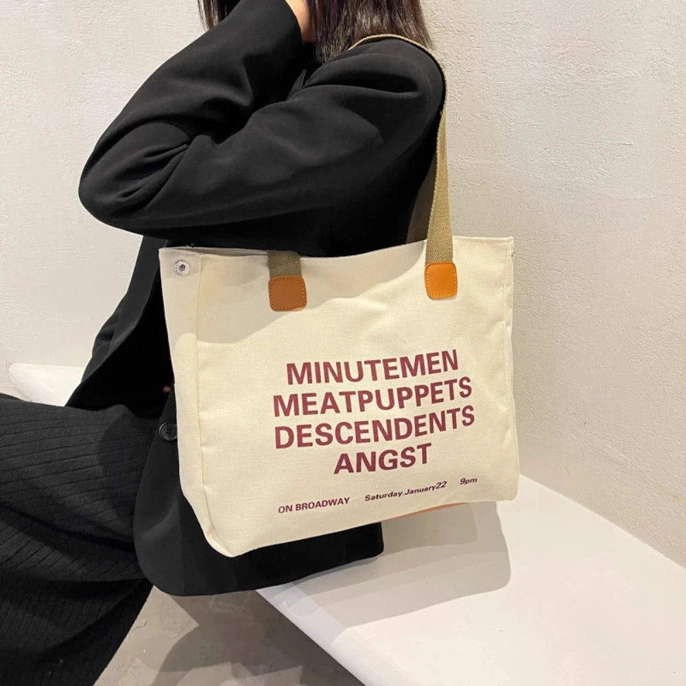 Niche Canvas Bag for Women Letter Hit Shoulder Bag Female Large Capacity