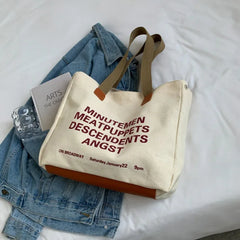 Niche Canvas Bag for Women Letter Hit Shoulder Bag Female Large Capacity