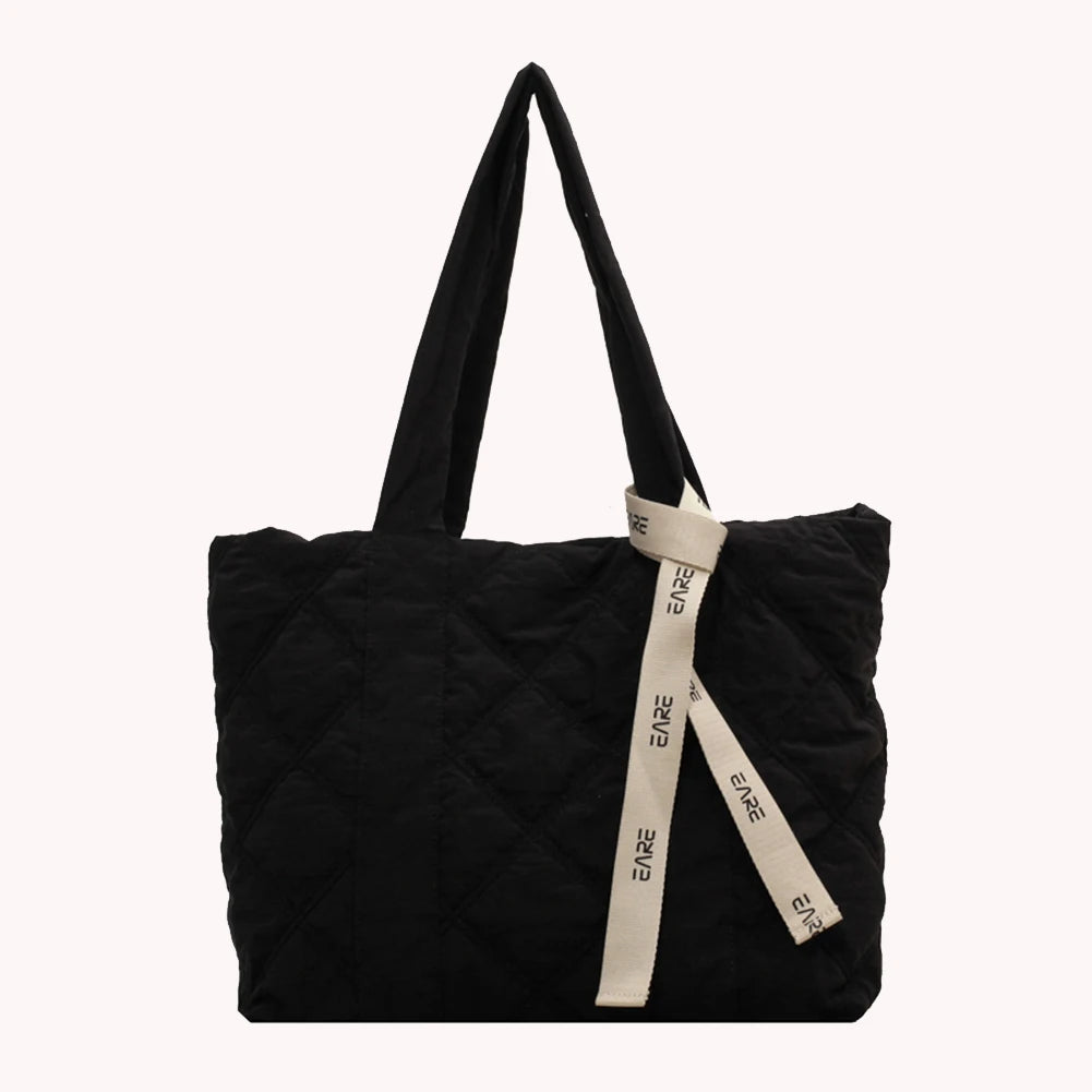 INS Women Winter Cotton Padded Shoulder Bag Nylon Quilted Tote Bags
