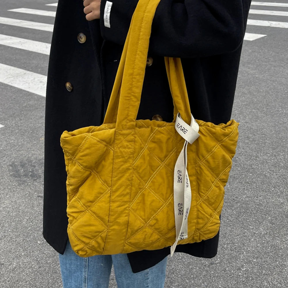 INS Women Winter Cotton Padded Shoulder Bag Nylon Quilted Tote Bags