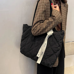 INS Women Winter Cotton Padded Shoulder Bag Nylon Quilted Tote Bags