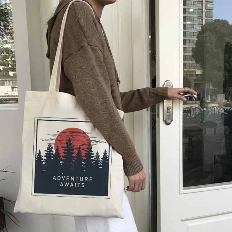 Vintage Sweet Women Harajuku Letter Cartoon Print Canvas Shoulder Bag