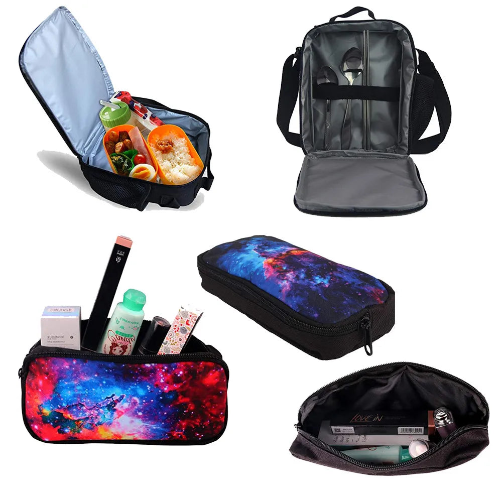 Purple Starry Sky Print School Bag Lightweight Satchel Girls Shoulder Bookbags