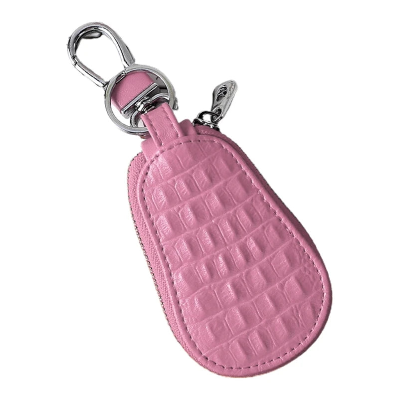 Leather Car Key Case Holder Cover Crocodile Grain Mini Bag Keychain Wallet Pouch