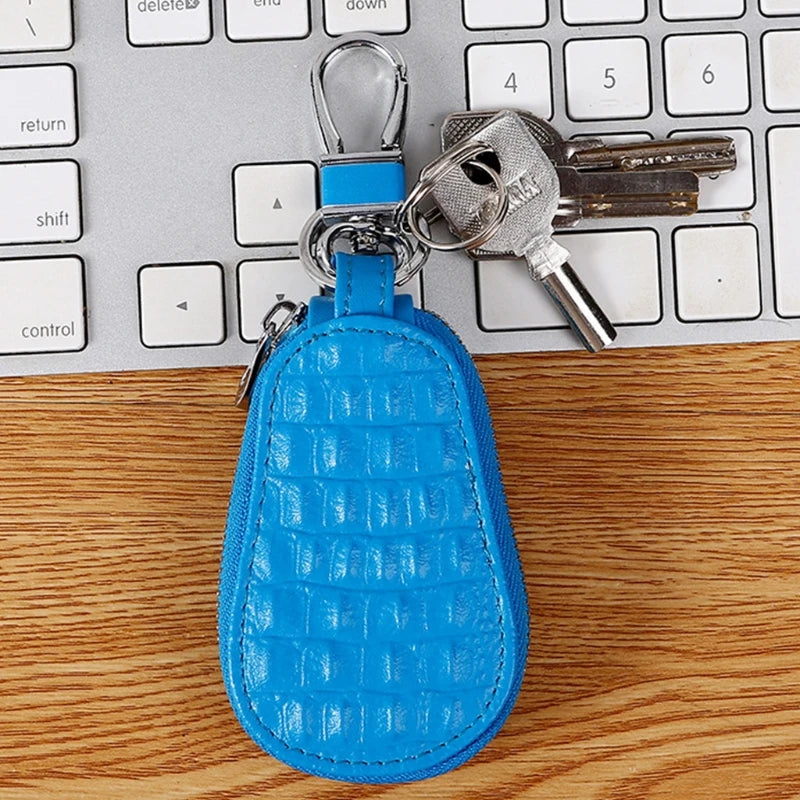 Leather Car Key Case Holder Cover Crocodile Grain Mini Bag Keychain Wallet Pouch