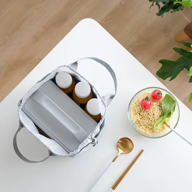 Linen Lunch Box Bag Drawstring Insulation Fresh Picnic Portab