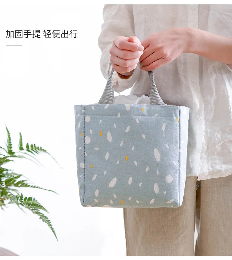 Linen Lunch Box Bag Drawstring Insulation Fresh Picnic Portab