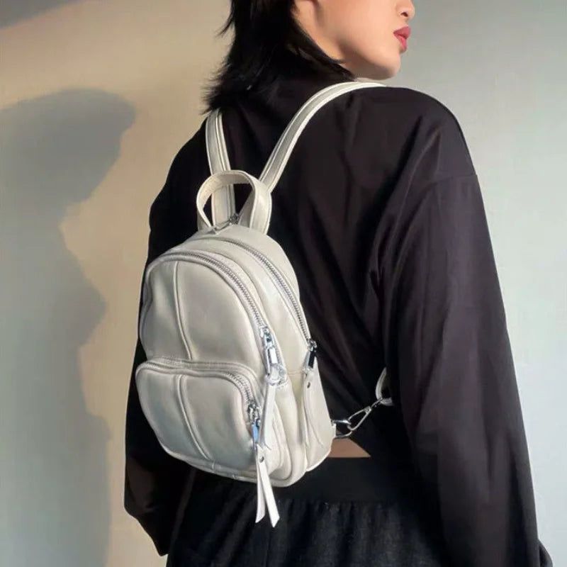Ins PU Leather Backpacks Women Personality All-match Backpack