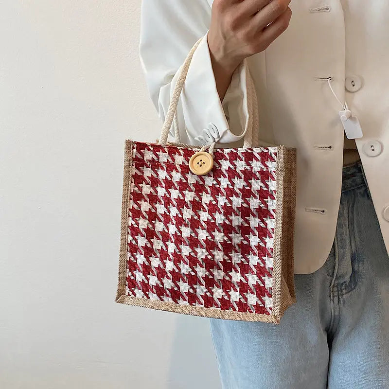 Ins Lunch Bags for Women Houndstooth Small Lunch Bag Food Storage Tote Bag