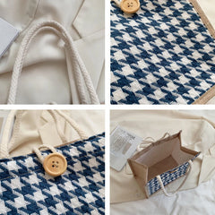 Ins Lunch Bags for Women Houndstooth Small Lunch Bag Food Storage Tote Bag