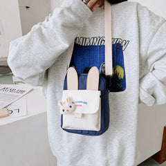 Small Square Bag Vertical Canvas Women Little Shoulder Bag Handbag Purse
