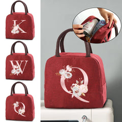 Insulated Bento Lunch Box Thermal Bag Food Storage Bags Pink Flower Letter Print