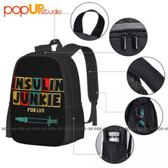Insulin Junkie For Life Backpack Large Capacity Print Schoolbag