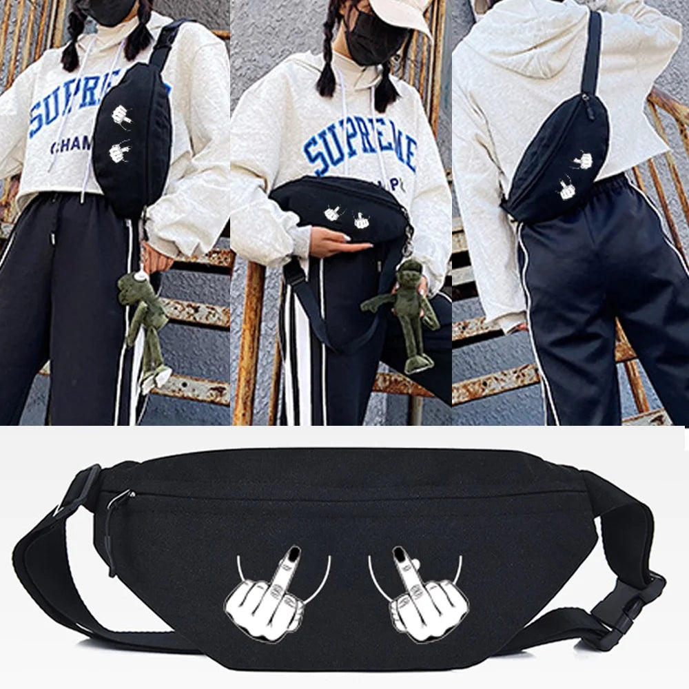 International Gestures Print Waist Bag Portable Chest Pack
