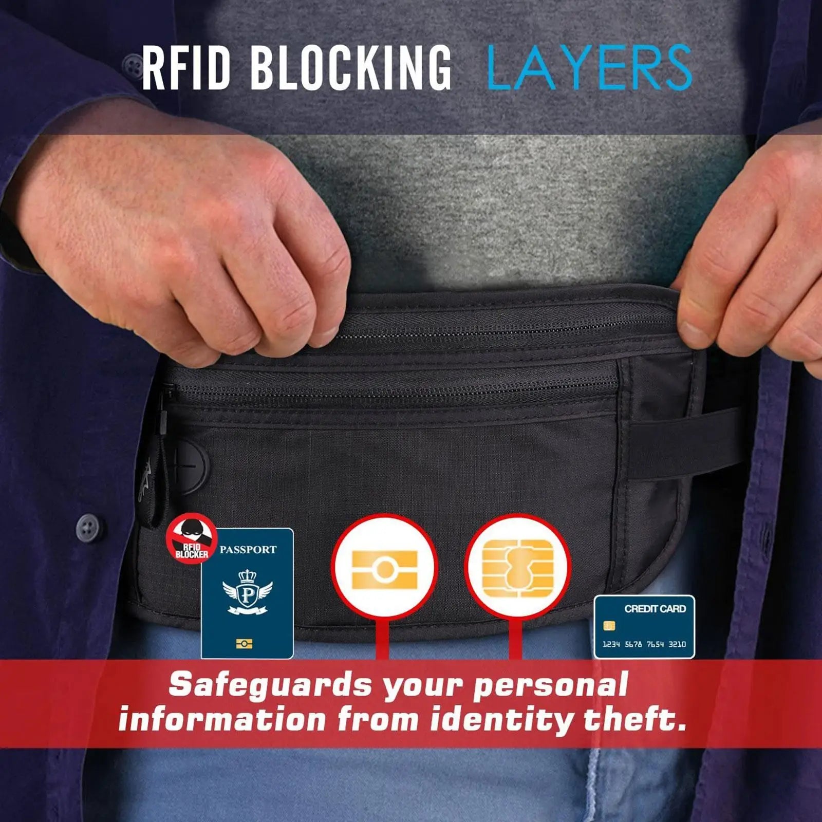 Hidden Security Wallet Money Belt Bag Waist Pack for Men Women