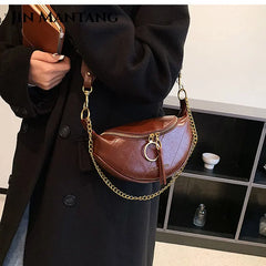 Women's Leather Chain Waist Belt Bag Crossbody Chest Phone Purse Fanny Pack