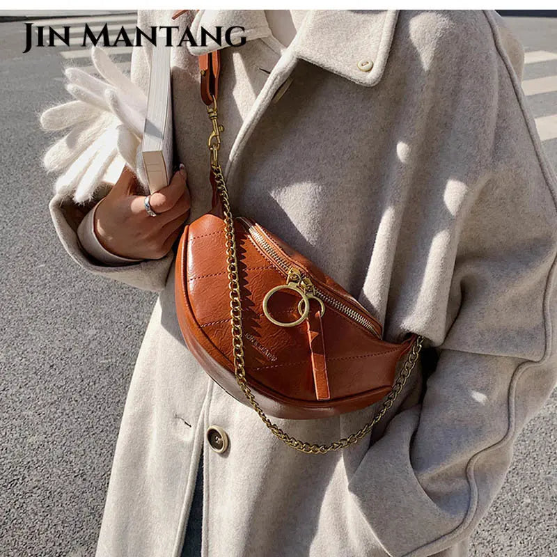 Women's Leather Chain Waist Belt Bag Crossbody Chest Phone Purse Fanny Pack